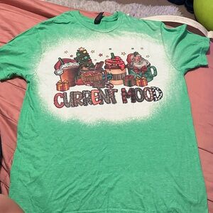Green Graphic Tee with Holiday Print